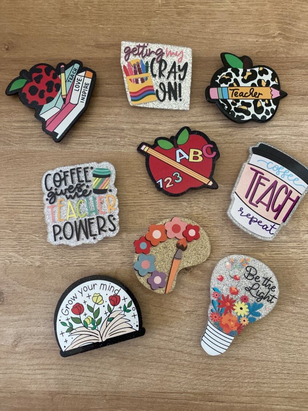 Set of 9 Colorful Teacher Bag Decorations